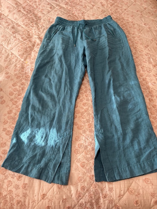 Athleta Pants - Athleta Retreat Linen High Rise Wide Leg Pants Teal Borealis Size 10